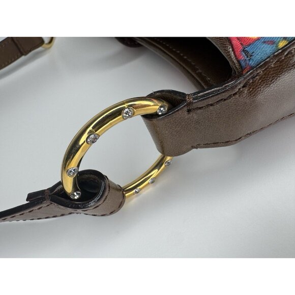 Dolce Gabbana Vintage Sicilian Red Black Fabric Brown Leather Bag Purse - Picture 16 of 16